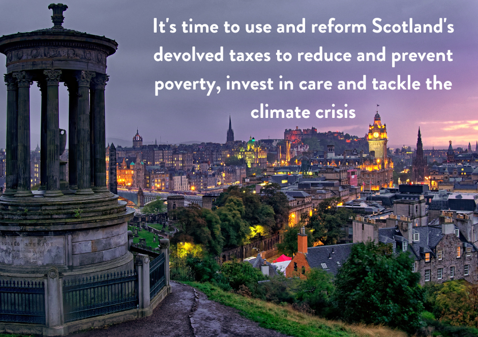 Image of Calton Hill with text calling for more taxes