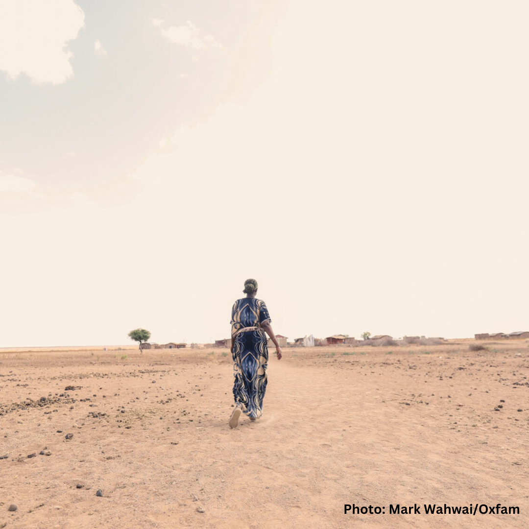 Halima Jarso Gordana walks on dry land in Kenya