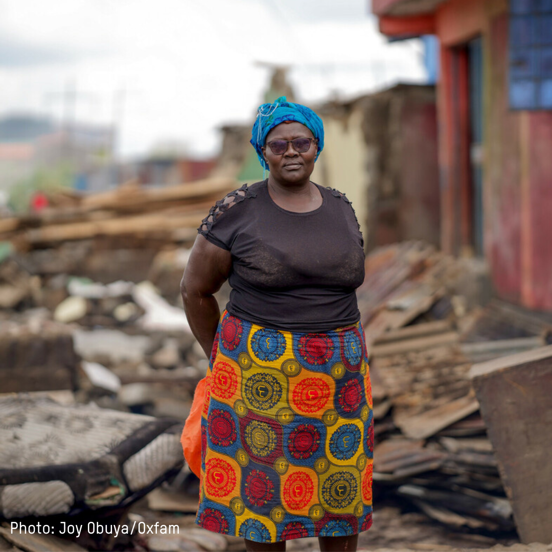 Anne Mbuthia (47yrs) standing in her demolished house in Mukuru Kayaba (Nairobi County), after heavyrains and flashfoods hit the region.